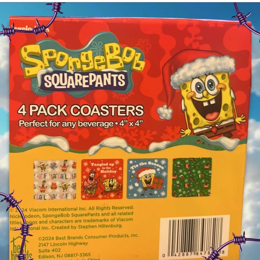 Sponge Bob 4 Pack Drink Coaster Set Holiday Christmas Edition